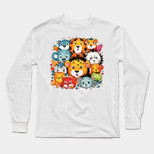 Colorful Gathering of Cute Cartoon Jungle Animals Long Sleeve T-Shirt